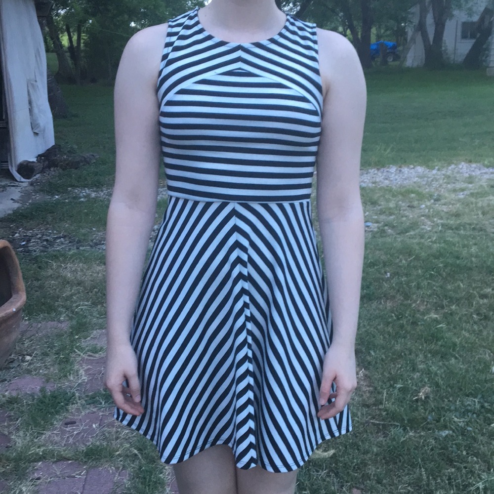 Black and white striped dress